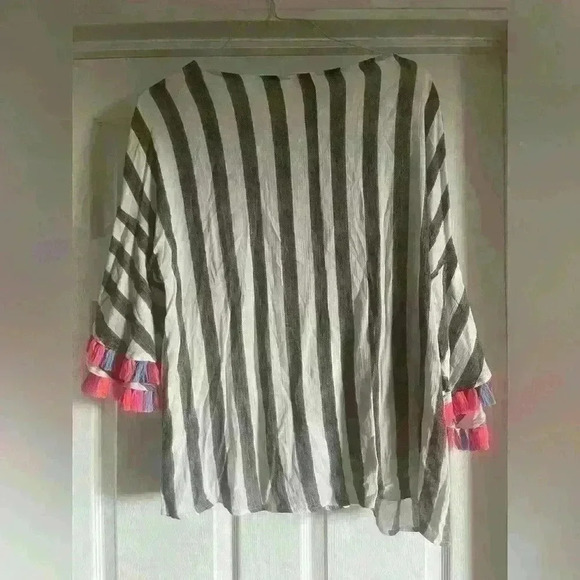 Tassel Tunic Fringe Flutter Sleeve Blouse Boho Stripes Rainbow NEW NWT Tassel - Picture 10 of 11